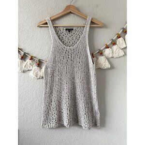 Eileen Fisher Metallic Open Knit Sleeveless Cami Tank Top Coastal Boho Neutral L
